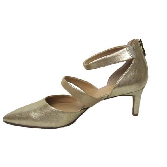 Franco Sarto Size 8.5M Soft Gold Suede Leather Heels Back Zip Ankle Strap - Picture 4 of 12